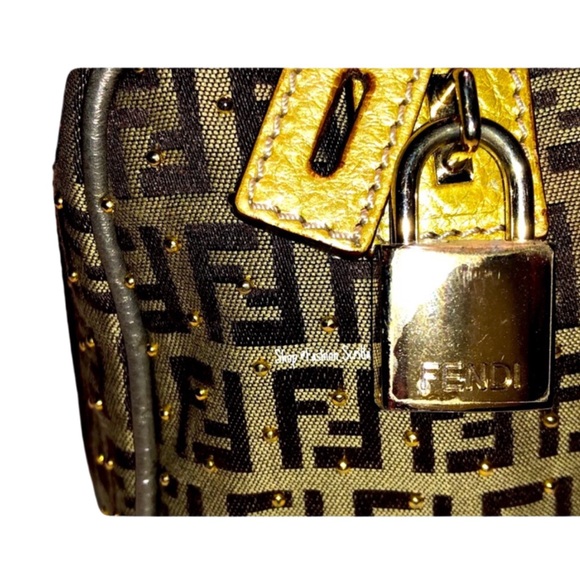 Fendi Zuchino Metallic Tobacco Brown Studded Gold Mini Forever Boston - Picture 7 of 13